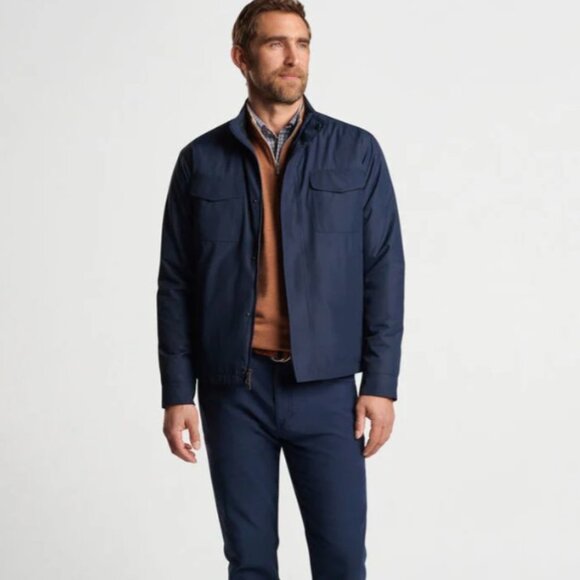 New Men’s Peter Millar Norfolk Bomber Jacket Navy Blue SZ Large MF24Z03 $265 - Picture 1 of 4